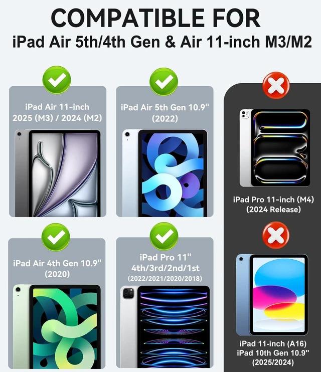 Alt view image 2 of 5 - ZoneFoker Premium Leather Folio Case for iPad Air 10.9 inch 2022/2020 - Black+Brown, Multi-Angle Viewing Stand, Apple Pencil Holder