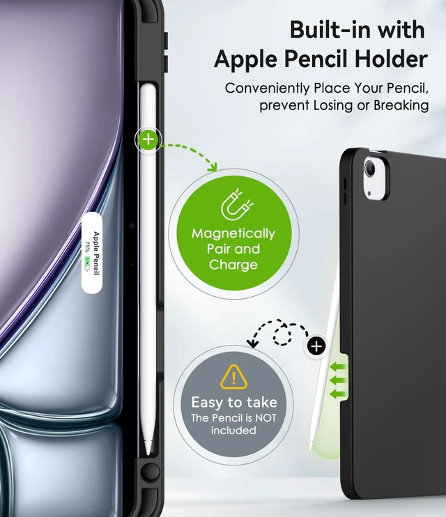 Alt view image 4 of 5 - ZoneFoker Premium Leather Folio Case for iPad Air 10.9 inch 2022/2020 - Black+Brown, Multi-Angle Viewing Stand, Apple Pencil Holder