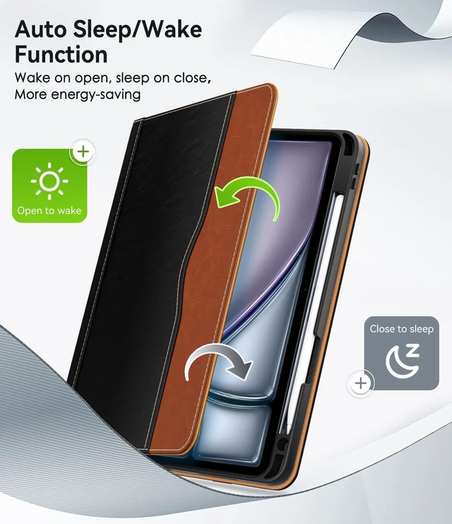 Alt view image 5 of 5 - ZoneFoker Premium Leather Folio Case for iPad Air 10.9 inch 2022/2020 - Black+Brown, Multi-Angle Viewing Stand, Apple Pencil Holder