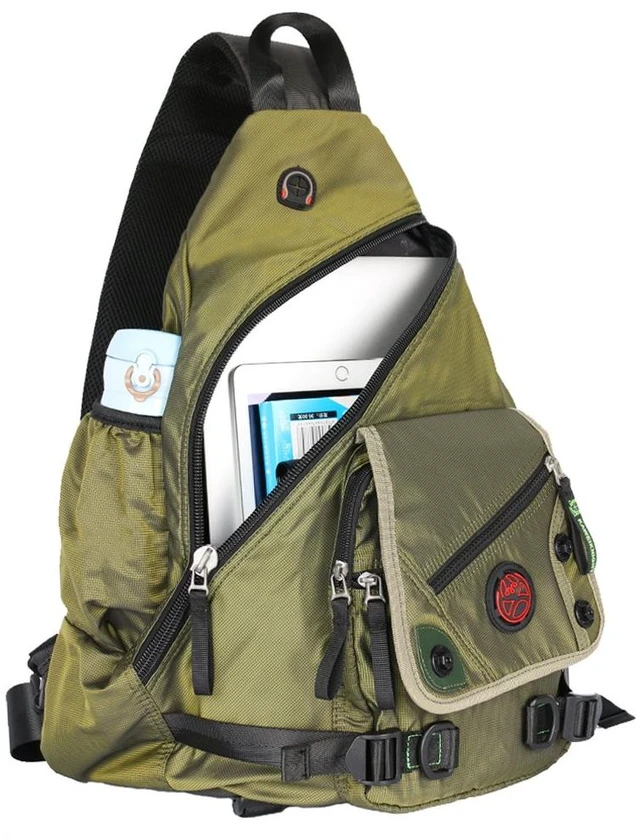 Alt view image 2 of 5 - Kawei Knight Large Sling Bag Laptop Backpack Cross Body Messenger Bag Shoulder Travel Rucksack (A-Green)