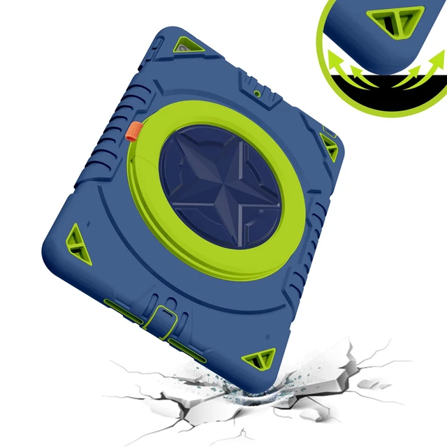 Alt view image 5 of 5 - XZC iPad 9th/ 8th/ 7th Generation Case (iPad 10.2 Case 2021/2020/2019) Heavy Duty Shockproof Rugged Cover with Rotating Stand/Pencil Holder/Carrying Shoulder Strap (Blue and Green)