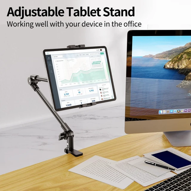 Alt view image 2 of 5 - KDD Tablet Stand Holder, Adjustment iPad Phone Mount, 27in Long Arm Webcam Stand Projector Camera Mount for Desk, Fit for 4.7"-12.9" Devices, iPad Pro 12.9 Air Mini, Galaxy Tabs, Switch, iPhone