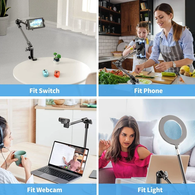 Alt view image 3 of 5 - KDD Tablet Stand Holder, Adjustment iPad Phone Mount, 27in Long Arm Webcam Stand Projector Camera Mount for Desk, Fit for 4.7"-12.9" Devices, iPad Pro 12.9 Air Mini, Galaxy Tabs, Switch, iPhone