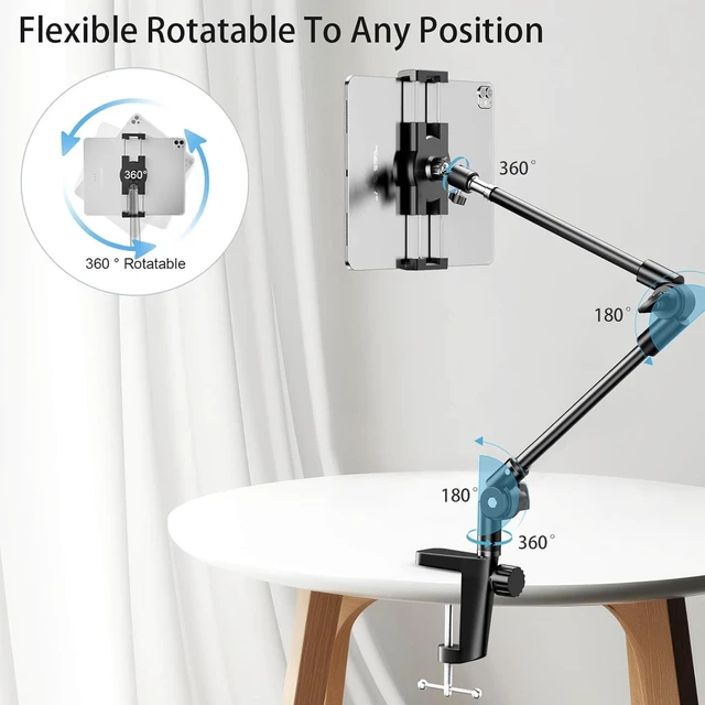 Alt view image 4 of 5 - KDD Tablet Stand Holder, Adjustment iPad Phone Mount, 27in Long Arm Webcam Stand Projector Camera Mount for Desk, Fit for 4.7"-12.9" Devices, iPad Pro 12.9 Air Mini, Galaxy Tabs, Switch, iPhone