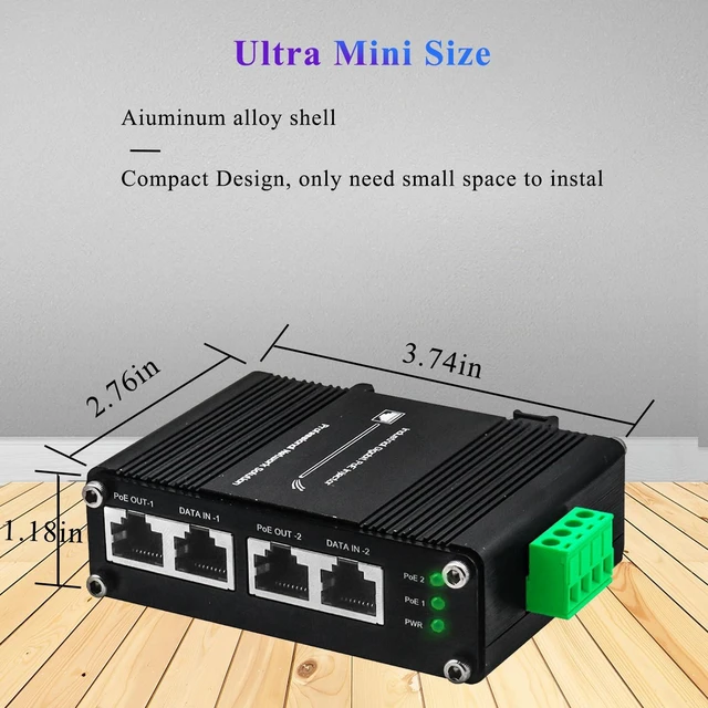 Alt view image 2 of 5 - xoxnikior Industrial 2-Port Gigabit PoE+ Injector, 60W 802.3at, DIN Rail