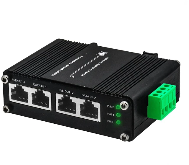 Main image of xoxnikior Industrial 2-Port Gigabit PoE+ Injector, 60W 802.3at, DIN Rail
