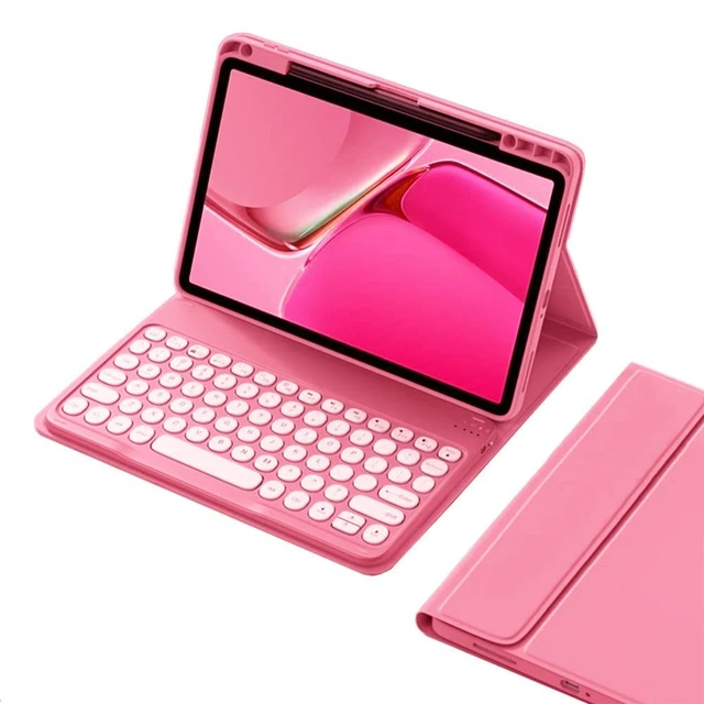 Alt view image 2 of 5 - KMXDD Cute Keyboard Case Compatible with iPad Air 11 inch M2 2024, Air 10.9 inch 4th & 5th gen - 2020,2022/ iPad Pro 11 4th/3th/2th Gen Keyboard Case Round Key Removable Keyboard,Begonia Red