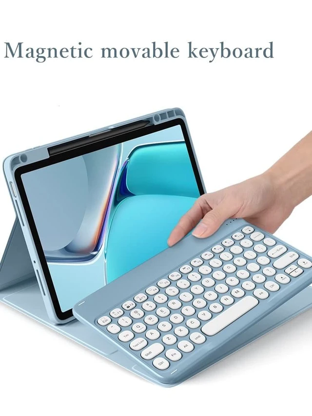 Alt view image 2 of 5 - KMXDD Cute Keyboard Case Compatible with iPad 10th Generation 2022 Keyboard Case Round Key Removable Bluetooth Keyboard Cover for iPad 10 2022 10.9 inch,Begonia Red