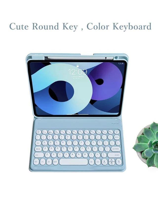 Alt view image 4 of 5 - KMXDD Cute Keyboard Case Compatible with iPad 10th Generation 2022 Keyboard Case Round Key Removable Bluetooth Keyboard Cover for iPad 10 2022 10.9 inch,Begonia Red
