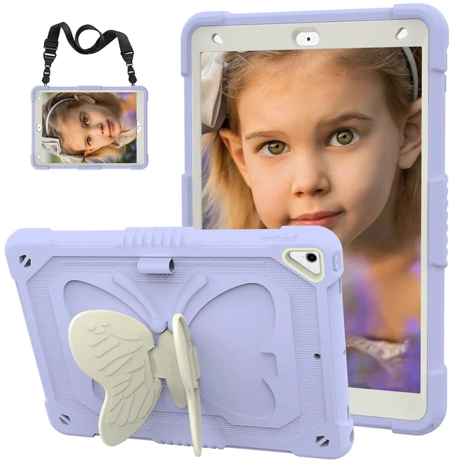 Main image of HOGENL for iPad 9th 8th 7th Generation Case for Kids Girls with Pencil Holder, for iPad 10.2 Case with Butterfly Stand Shoulder Strap Shockproof Full Body Protective Cover for iPad Air 3rd Gen, Purple