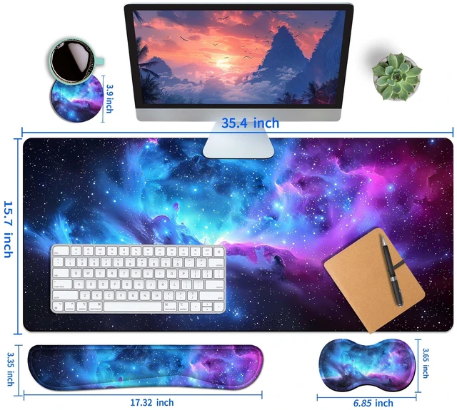 Alt view image 5 of 5 - HaoSiTeck 4-Piece Extended Large Mouse Pad Set for Women Men with Galaxy Design Includes 35.4 x 15.7 XXL Large Mouse Pad Keyboard Wrist Rest Mouse Wrist Support and Coaster for Office Home