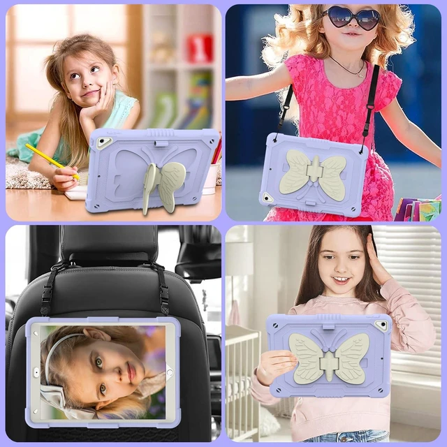 Alt view image 2 of 5 - HOGENL for iPad 9th 8th 7th Generation Case for Kids Girls with Pencil Holder, for iPad 10.2 Case with Butterfly Stand Shoulder Strap Shockproof Full Body Protective Cover for iPad Air 3rd Gen, Purple
