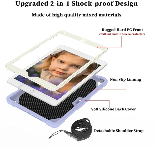 Alt view image 3 of 5 - HOGENL for iPad 9th 8th 7th Generation Case for Kids Girls with Pencil Holder, for iPad 10.2 Case with Butterfly Stand Shoulder Strap Shockproof Full Body Protective Cover for iPad Air 3rd Gen, Purple