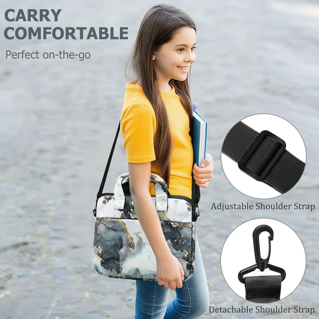 Alt view image 2 of 5 - JIANYA Tablet Carrying Bag Kids Tablet Sleeve Bag with Shoulder Strap, 10-12.5 Inch, Marble Cyan