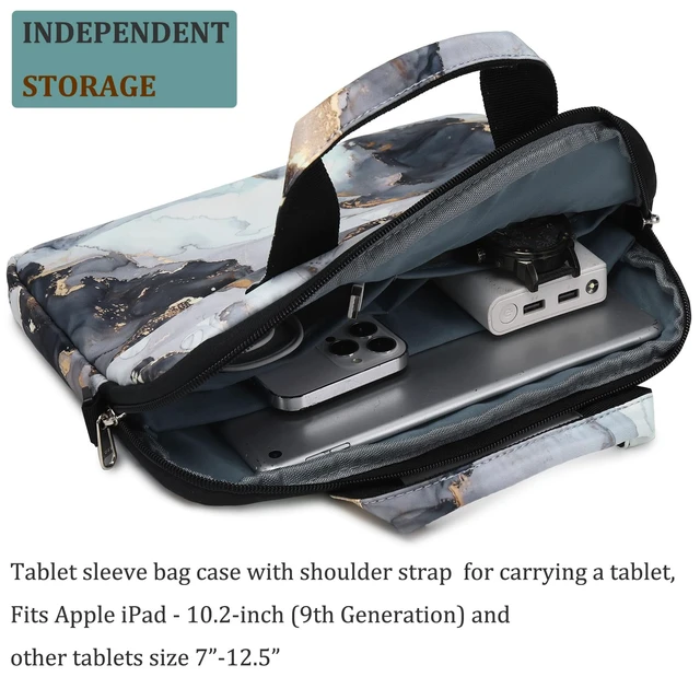 Alt view image 3 of 5 - JIANYA Tablet Carrying Bag Kids Tablet Sleeve Bag with Shoulder Strap, 10-12.5 Inch, Marble Cyan