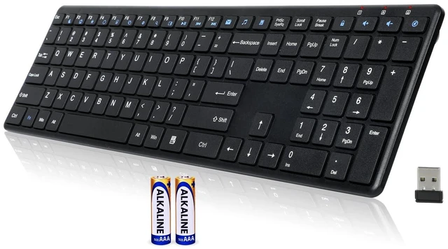 Main image of Wireless Keyboard-2.4G USB Ultra Slim Quiet Full Size Matte PC Computer Keyboard,19 Multimedia Keys,Number Pad,Plug&Play,Lag-Free Ergo,Long Battery Life for Desktop,Laptop,Smart TV,MAC,Windows,