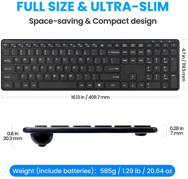 Alt view image 3 of 5 - Wireless Keyboard-2.4G USB Ultra Slim Quiet Full Size Matte PC Computer Keyboard,19 Multimedia Keys,Number Pad,Plug&Play,Lag-Free Ergo,Long Battery Life for Desktop,Laptop,Smart TV,MAC,Windows,