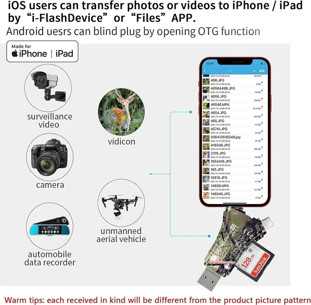 Alt view image 2 of 5 - USB3.0 Up to 100MB/s Read, SD Card Reader iPhone Lightning USB C Type C Card Reader Support SD TF Card,Trail Hunting Game Camera Viewer iPhone iPad Android Mac PC