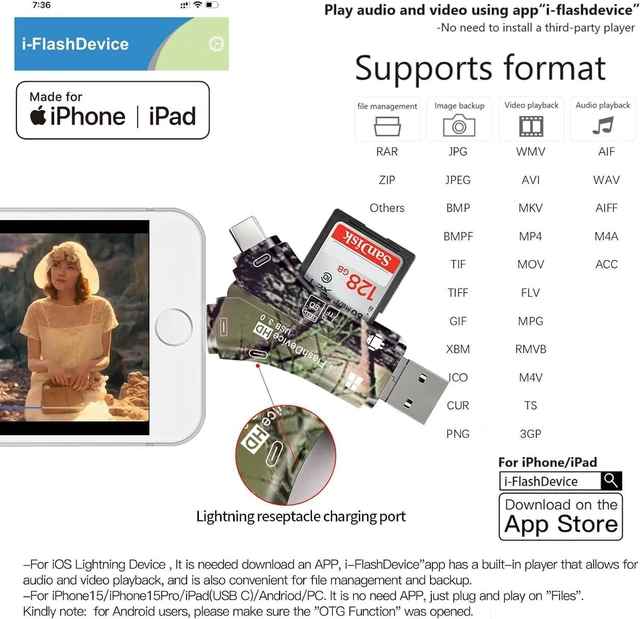 Alt view image 5 of 5 - USB3.0 Up to 100MB/s Read, SD Card Reader iPhone Lightning USB C Type C Card Reader Support SD TF Card,Trail Hunting Game Camera Viewer iPhone iPad Android Mac PC