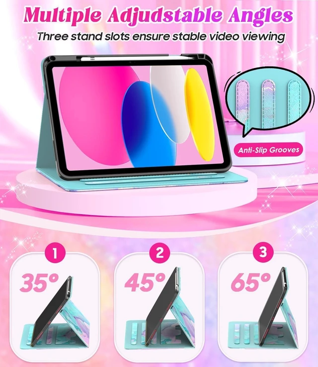 Alt view image 3 of 5 - Zonefoker Case for iPad 11th Generation (A16) 11-inch 2025, for 10th Generation 10.9'' 2022, PU Leather iPad 11/10 th Gen Cover with Multi-Angle, Viewing Pencil Holder, Pocket Design, Marble Teal Pink