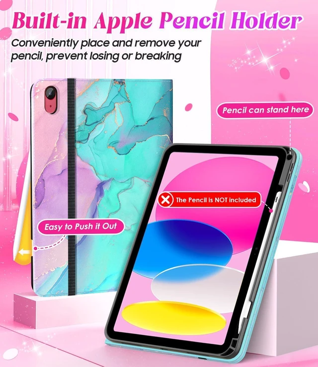 Alt view image 5 of 5 - Zonefoker Case for iPad 11th Generation (A16) 11-inch 2025, for 10th Generation 10.9'' 2022, PU Leather iPad 11/10 th Gen Cover with Multi-Angle, Viewing Pencil Holder, Pocket Design, Marble Teal Pink