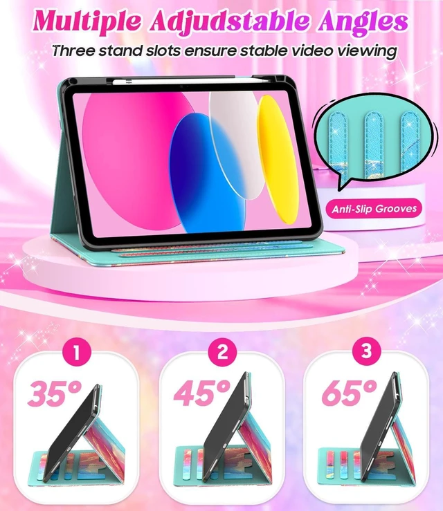 Alt view image 3 of 5 - Zonefoker Case for iPad 11th Generation (A16) 11-inch 2025, for 10th Generation 10.9'' 2022, PU Leather iPad 11/10 th Gen Cover with Multi-Angle Viewing, Pencil Holder, Pocket Design, Marble Teal Red