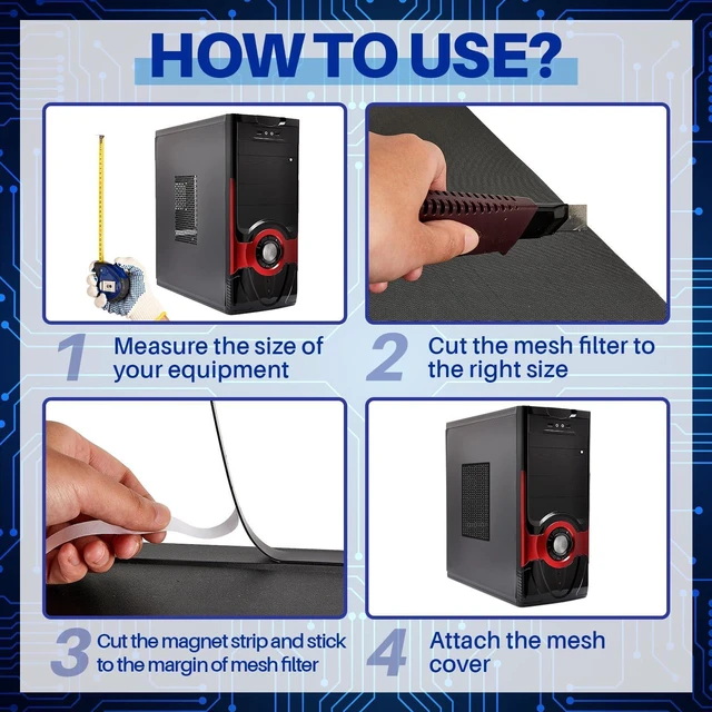 Alt view image 4 of 5 - Woanger 4 Pcs 1000x300mm DIY PC Case Dust Mesh Filter