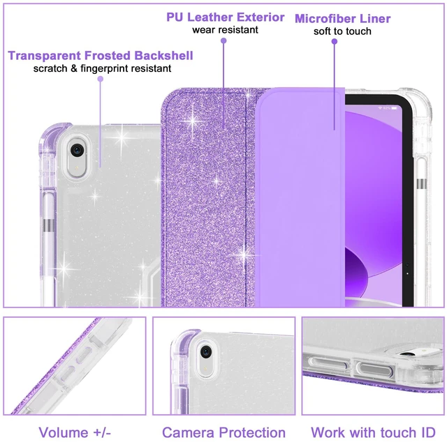 Alt view image 3 of 5 - Case for iPad 10th Generation 10.9 Inch (2022), iPad (A16) 11th Generation 11 Inch (2025)-with Pencil Holder, Sparkle Glitter Leather Trifold Stand Magnetic Smart Cover-Shiny Clear TPU Back, Purple
