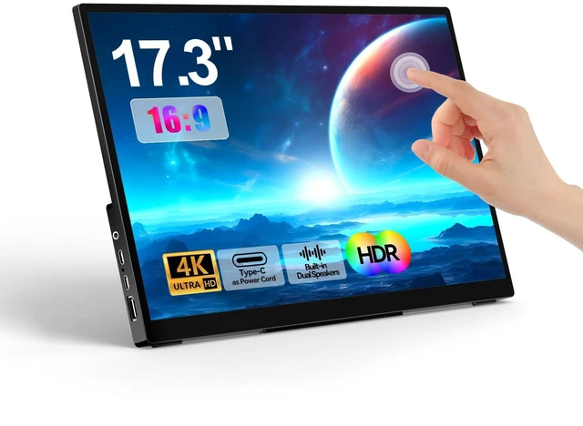Main image of WCKUN 17.3 Inch Portable Touch Monitor 4K UHD 3840 2160 100% NTSC Metal Shell Tempered Glass, Dual Speaker,Stand & Sleeve, USB-C, HDMI, HDR, Freesync,Plug & Play, for Laptop, Mac, Phone,Swicth