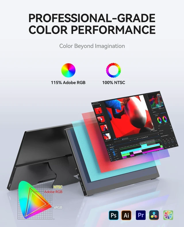 Alt view image 3 of 5 - WCKUN 17.3 Inch Portable Touch Monitor 4K UHD 3840 2160 100% NTSC Metal Shell Tempered Glass, Dual Speaker,Stand & Sleeve, USB-C, HDMI, HDR, Freesync,Plug & Play, for Laptop, Mac, Phone,Swicth