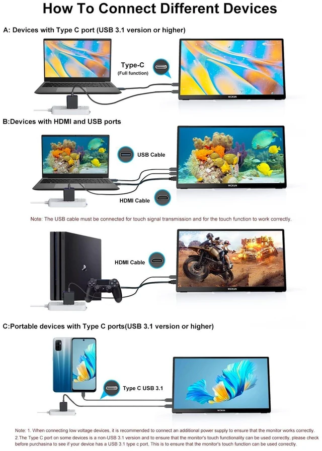Alt view image 5 of 5 - WCKUN 17.3 Inch Portable Touch Monitor 4K UHD 3840 2160 100% NTSC Metal Shell Tempered Glass, Dual Speaker,Stand & Sleeve, USB-C, HDMI, HDR, Freesync,Plug & Play, for Laptop, Mac, Phone,Swicth