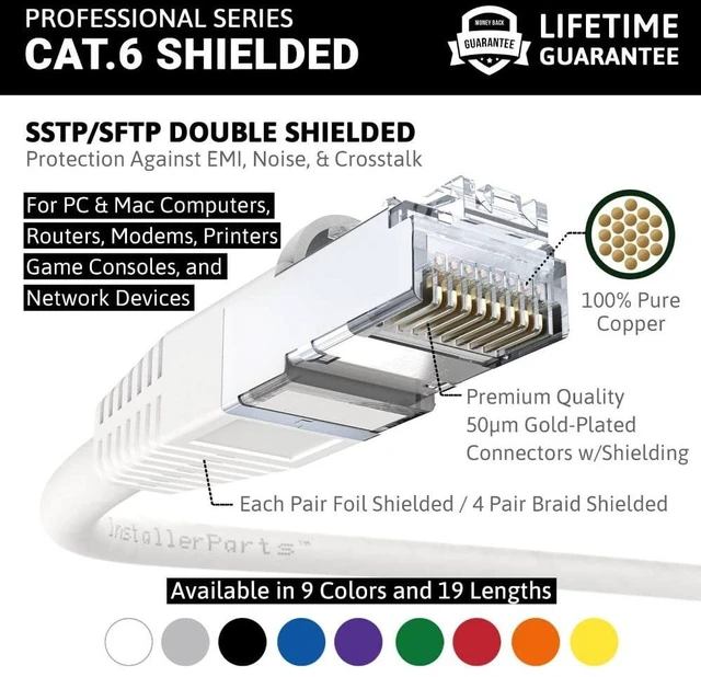 Alt view image 2 of 5 - InstallerParts (10 Pack Ethernet Cable CAT6 Cable Shielded (SSTP/SFTP) Booted 1 FT - White - Professional Series - 10Gigabit/Sec Network/High Speed Internet Cable, 550MHZ