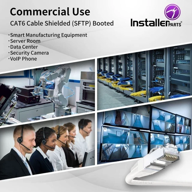 Alt view image 4 of 5 - InstallerParts (10 Pack Ethernet Cable CAT6 Cable Shielded (SSTP/SFTP) Booted 1 FT - White - Professional Series - 10Gigabit/Sec Network/High Speed Internet Cable, 550MHZ