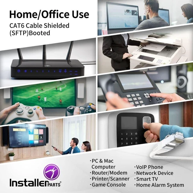 Alt view image 5 of 5 - InstallerParts (10 Pack Ethernet Cable CAT6 Cable Shielded (SSTP/SFTP) Booted 1 FT - White - Professional Series - 10Gigabit/Sec Network/High Speed Internet Cable, 550MHZ