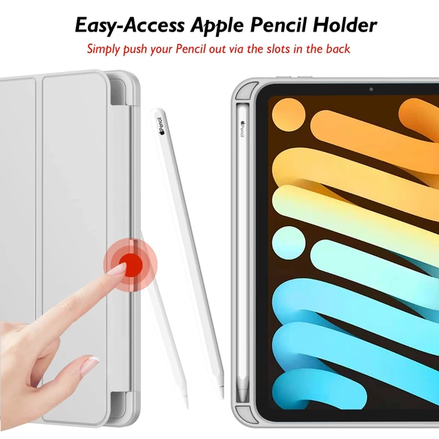 Alt view image 3 of 5 - iMieet iPad mini 7 Case 2024 (A17 Pro), iPad mini 6 Case (8.3-Inch,2021 Model), iPad mini 7th/6th Generation Case with Pencil Holder, Trifold Stand Smart Case with Soft TPU Back,Light Gray