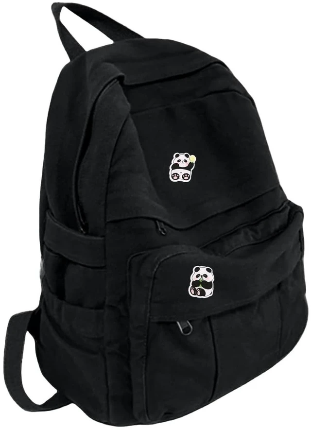 Main image of IAUGO Canvas Backpack for Women Cute Backpack for Women Vintage Laptop Aesthetic Knapsack-Black