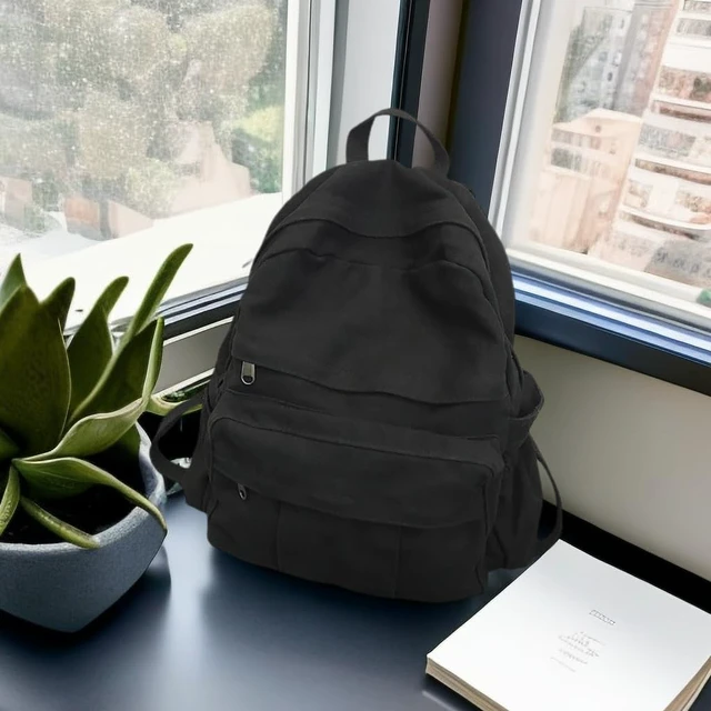 Alt view image 2 of 5 - IAUGO Canvas Backpack for Women Cute Backpack for Women Vintage Laptop Aesthetic Knapsack-Black