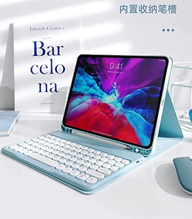Alt view image 2 of 5 - PboyiqiS Keyboard Case for iPad Mini 6, Bluetooth Tablet Keyboard with Mouse, Removable Detachable Case, Pencil Holder, Sky Blue
