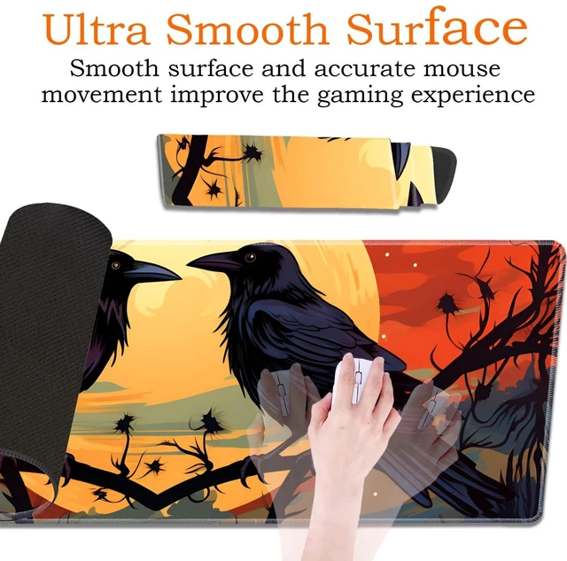 Alt view image 3 of 5 - Large Gaming Mouse Pad, Keyboard Wrist Rest Pad + Mouse Wrist Pad + Coaster 4 in 1 Set, Extended Waterproof Non-Slip Desk Mat, Suitable for Office Home Learning Games, Branch Crow