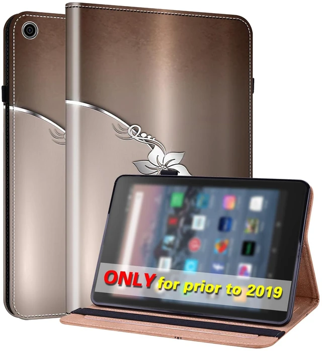 Main image of VODEFOX for Kindle Fire HD 8 8th/7th/6th Generation Case 2016/2017/2018,PU Leather Folio Wallet Shockproof Cover with Pencil Holder Elastic Band 8 inch- Silver Flower