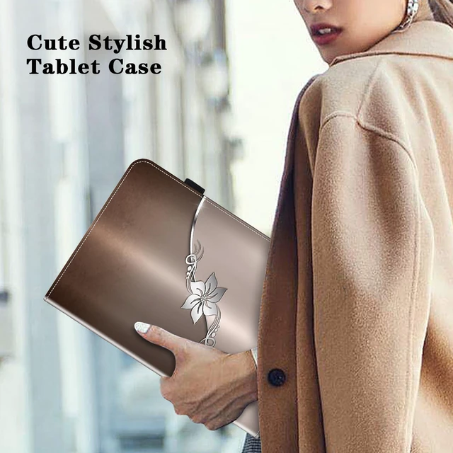 Alt view image 5 of 5 - VODEFOX for Kindle Fire HD 8 8th/7th/6th Generation Case 2016/2017/2018,PU Leather Folio Wallet Shockproof Cover with Pencil Holder Elastic Band 8 inch- Silver Flower