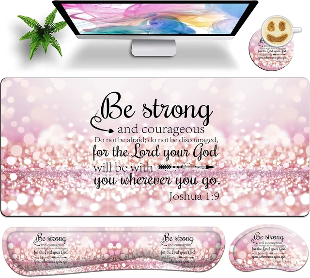 Main image of JYCUHTCL Large Gaming Mouse Pad Set 35.4 x 15.7 with Keyboard Wrist Rest, Wrist Support, and Coaster Memory Foam Smooth Desk Pad Mousepad for Home Office School - Quote Bible