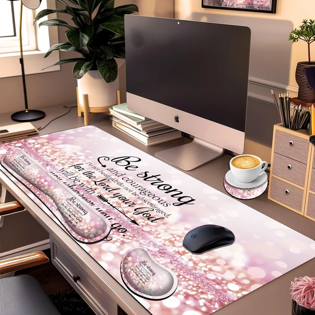 Alt view image 2 of 5 - JYCUHTCL Large Gaming Mouse Pad Set 35.4 x 15.7 with Keyboard Wrist Rest, Wrist Support, and Coaster Memory Foam Smooth Desk Pad Mousepad for Home Office School - Quote Bible