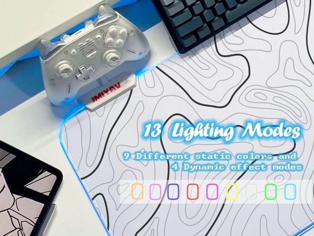 Alt view image 3 of 5 - JMIYAV White Gaming Mouse Pad RGB Mousepad 31.5x12In Non-Slip Rubber Base Extra Large Cool XL XXL Computer Desk Pad Gaming Accessories Setup LED Light Up Big Mouse Pad for Gamer Topographic White