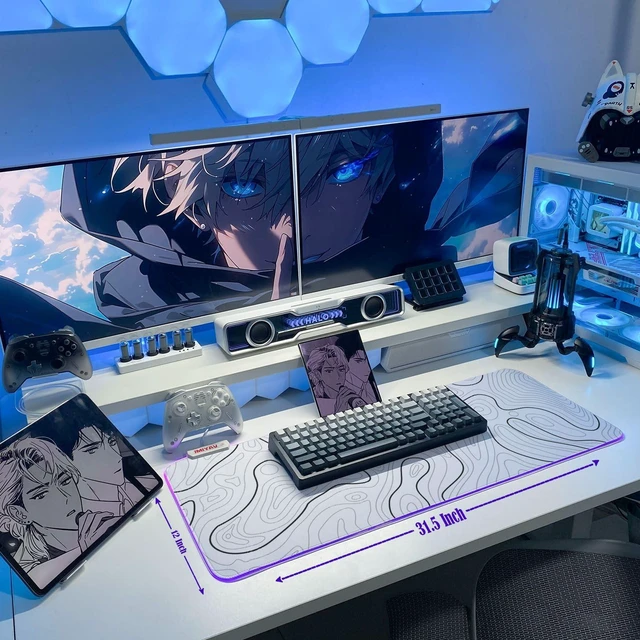 Alt view image 5 of 5 - JMIYAV White Gaming Mouse Pad RGB Mousepad 31.5x12In Non-Slip Rubber Base Extra Large Cool XL XXL Computer Desk Pad Gaming Accessories Setup LED Light Up Big Mouse Pad for Gamer Topographic White