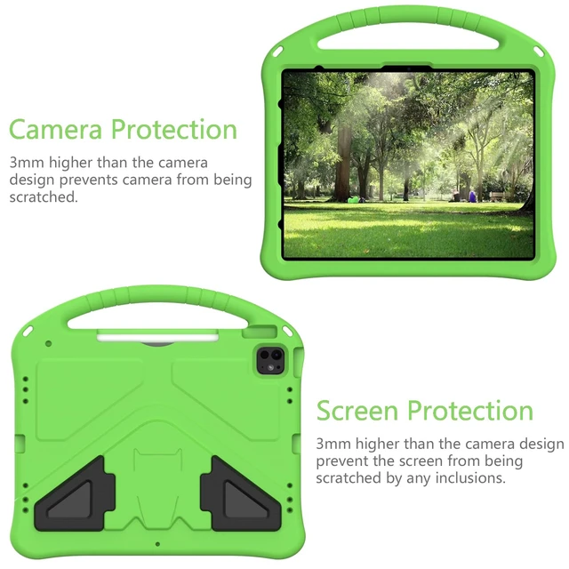 Alt view image 4 of 5 - UUcovers for iPad Pro 12.9 inch Kids Case 6th/5th/4th/3rd Generation (2022/2021/2020/2018) with Kickstand/Pencil Holder/Handle Stand Lightweight Soft EVA Shockproof Heavy Duty Protective Cover, Green