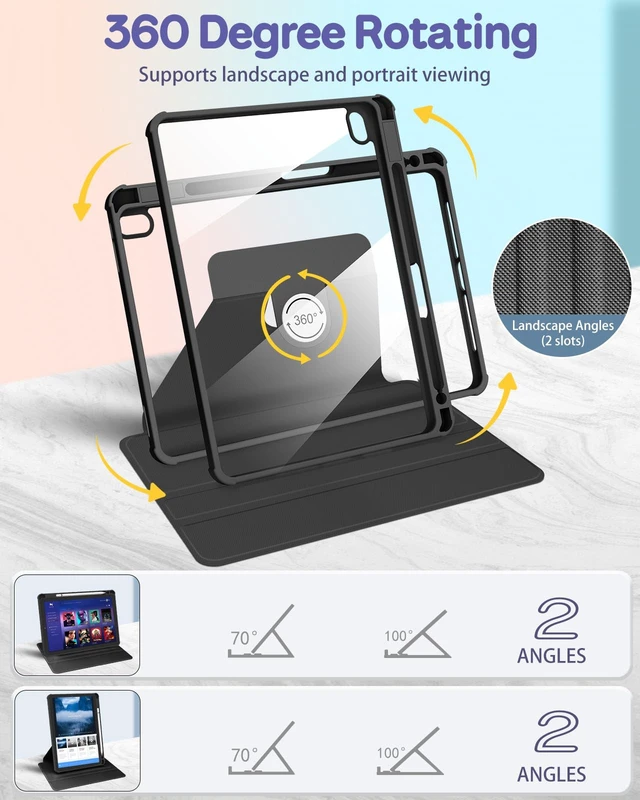 Alt view image 3 of 5 - Uppuppy 360 Degree Rotating Folio Stand Case for iPad with Pencil Holder