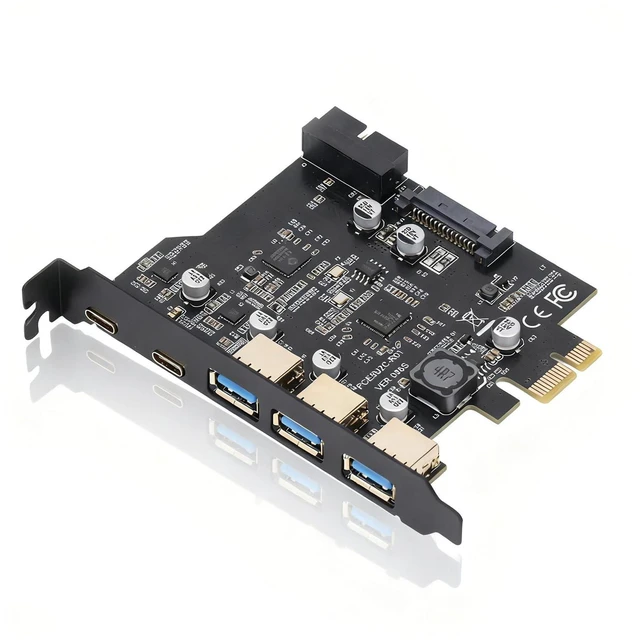 Main image of Gugxiom PCIe to USB 3.2 Gen 1 Card with 20 Gbps Bandwidth, 3 USB Type A and 2 Type C Ports, PCIe Expansion USB Card for Desktop PC