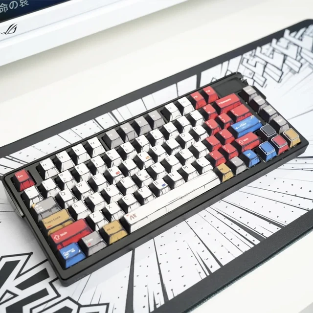 Alt view image 2 of 5 - Hunfuthr Retro Manga PBT Keycaps, Japanese Anime Keycaps Set, 141 Keys Custom Cherry Profile Key Caps, Cool Gaming Keyboard Caps for Cherry Gateron MX Switches 60% 65% 75% 100% Mechanical Keyboard