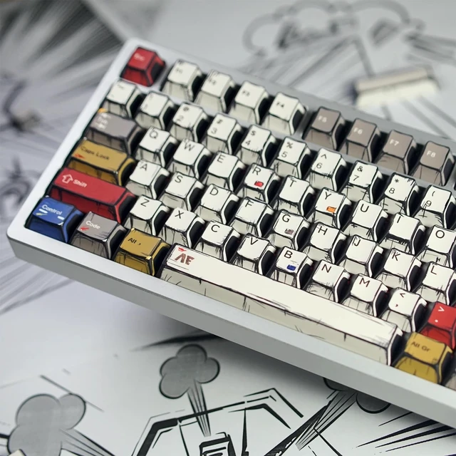 Alt view image 3 of 5 - Hunfuthr Retro Manga PBT Keycaps, Japanese Anime Keycaps Set, 141 Keys Custom Cherry Profile Key Caps, Cool Gaming Keyboard Caps for Cherry Gateron MX Switches 60% 65% 75% 100% Mechanical Keyboard